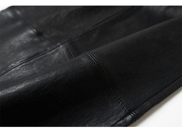 Women’s Leather Capri Pants Cropped Flared with Tassel Hem