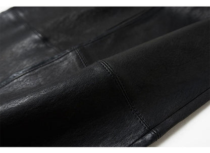 Women’s Leather Capri Pants Cropped Flared with Tassel Hem