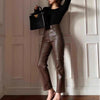 Women High Waisted Genuine Leather Carrot Pants