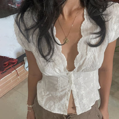 Tie Neck Short Sleeve Blouse
