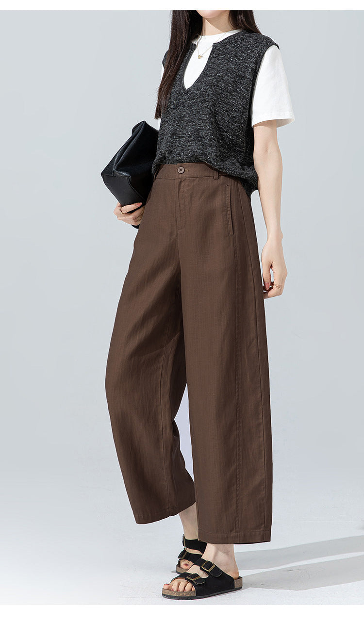 Women’s linen pants with cropped wide leg drape