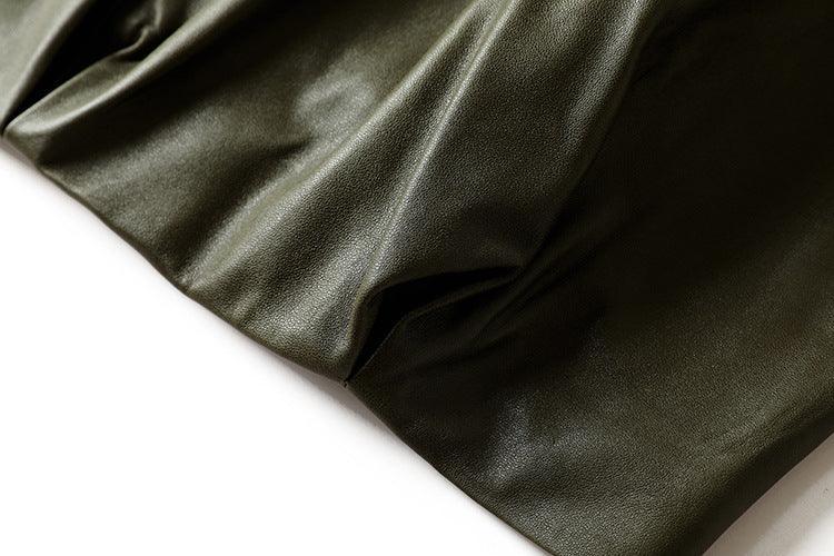 Women Genuine Leather Workwear Vest With Woven Collar