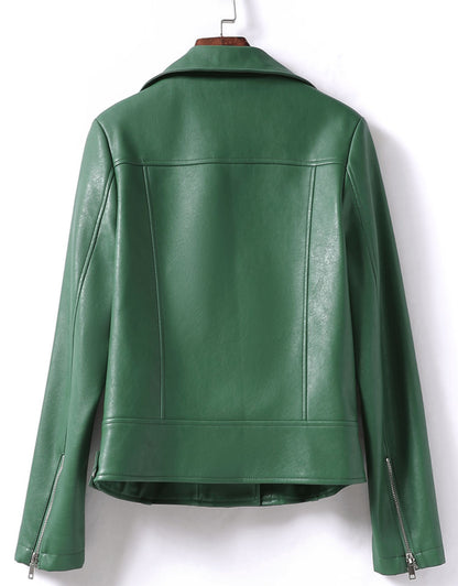 Women’s Leather Bomber Jacket Moto Style Zip Belted