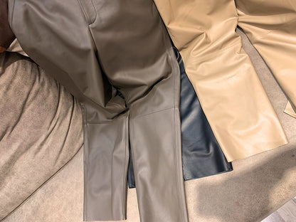 Genuine leather cropped cigarette pants