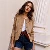Brown Faux Suede Jacket Women’s Round Neck Short