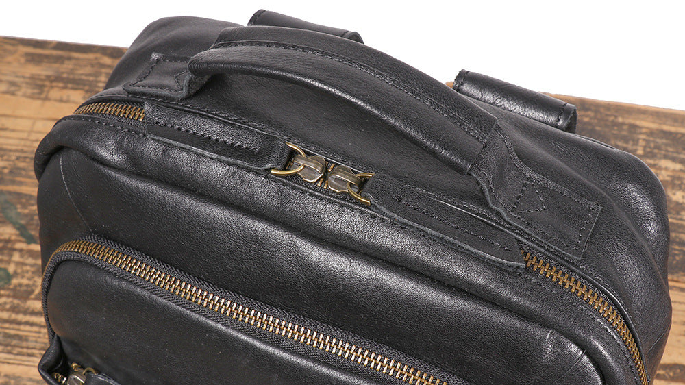 Men’s Leather Backpack with Trolley Sleeve Travel Laptop