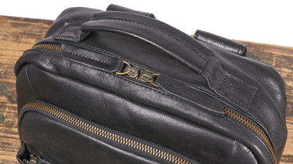 Men’s Leather Backpack with Trolley Sleeve Travel Laptop