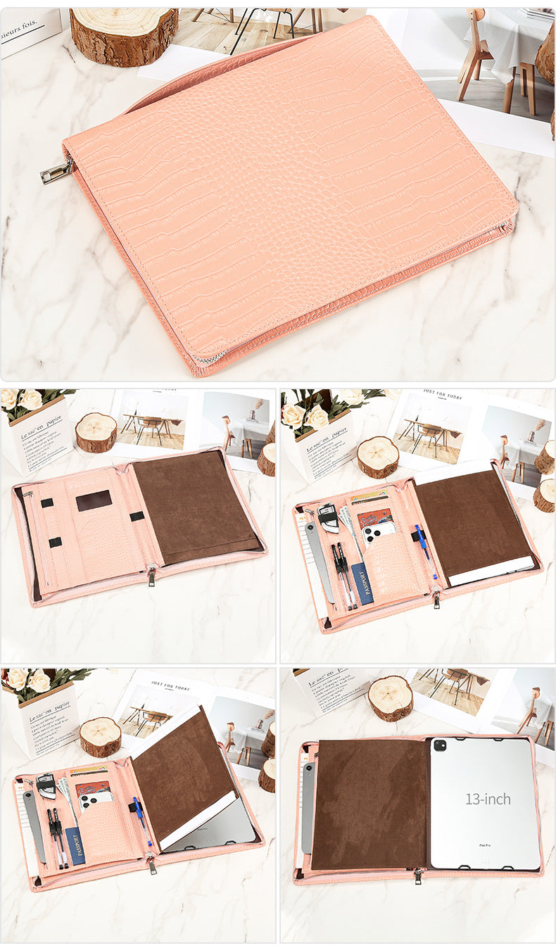 Leather Tablet Organizer for 13-Inch iPad with Crocodile Pattern