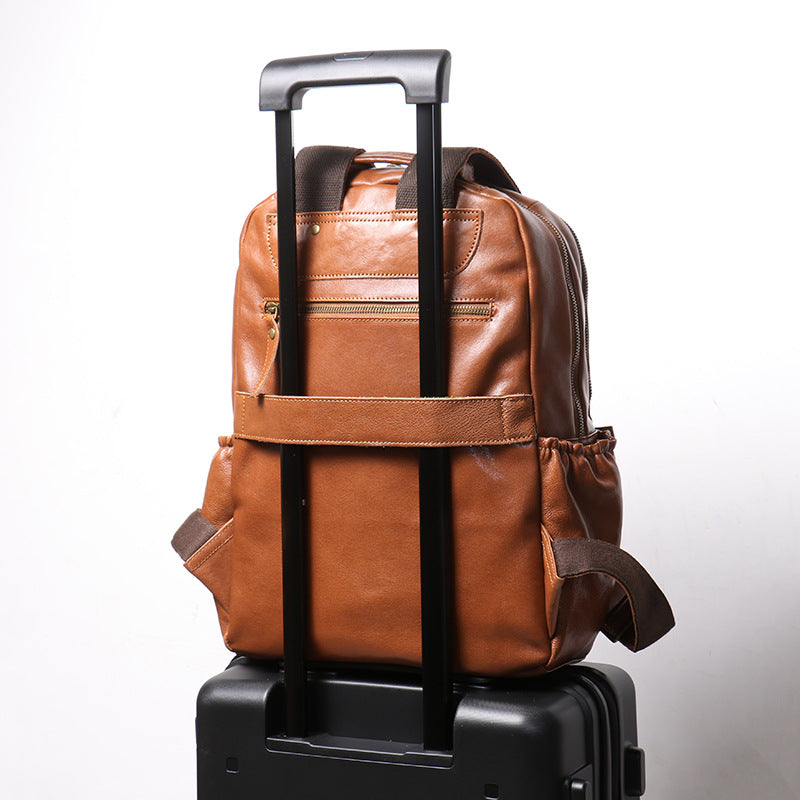 Men’s Leather Backpack with Trolley Sleeve
