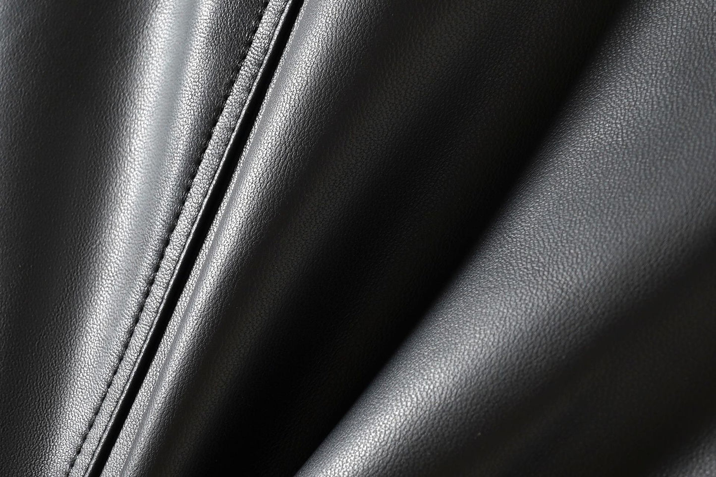 Women Leather Trench Coat Double-Breasted Long Belted