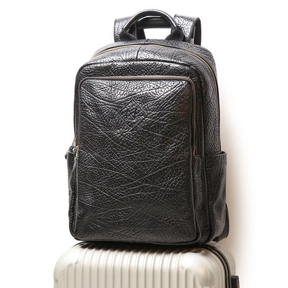 Men’s Genuine Leather Black Backpack with Trolley Sleeve