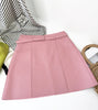 Genuine Leather A-Line Mini Skirt With Belt