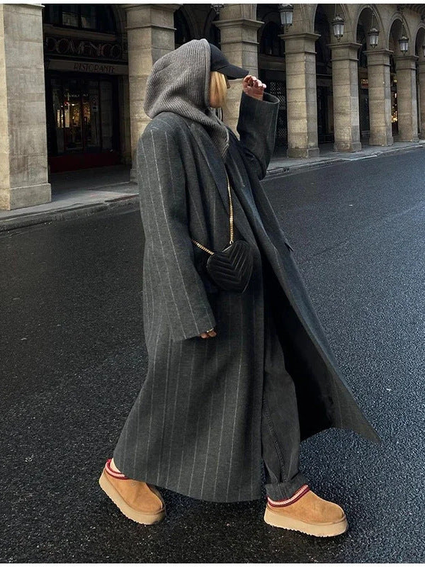 Striped wool long suit jacket coat