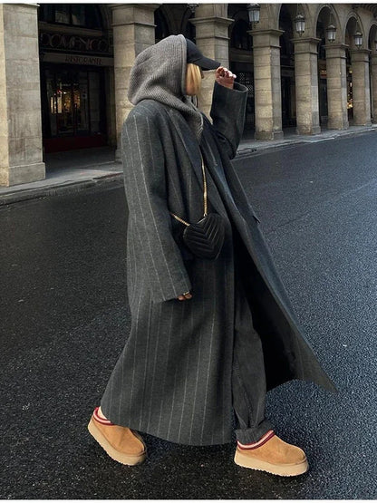 Striped wool long suit jacket coat