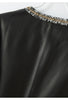 Women’s Leather Jacket with Chain Trim and Tweed Edge