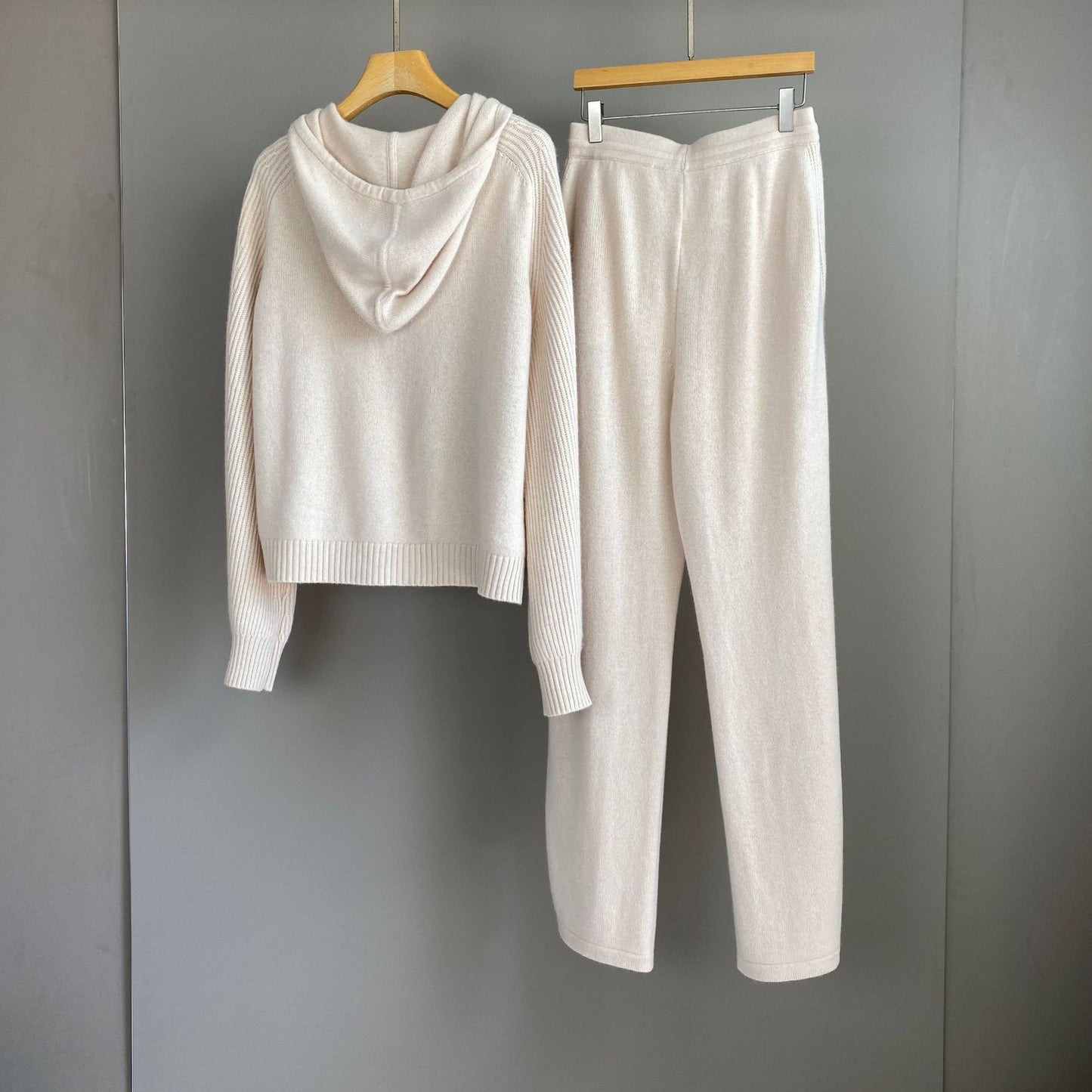 Women Cashmere Wool Knit Hoodie and Pants Set