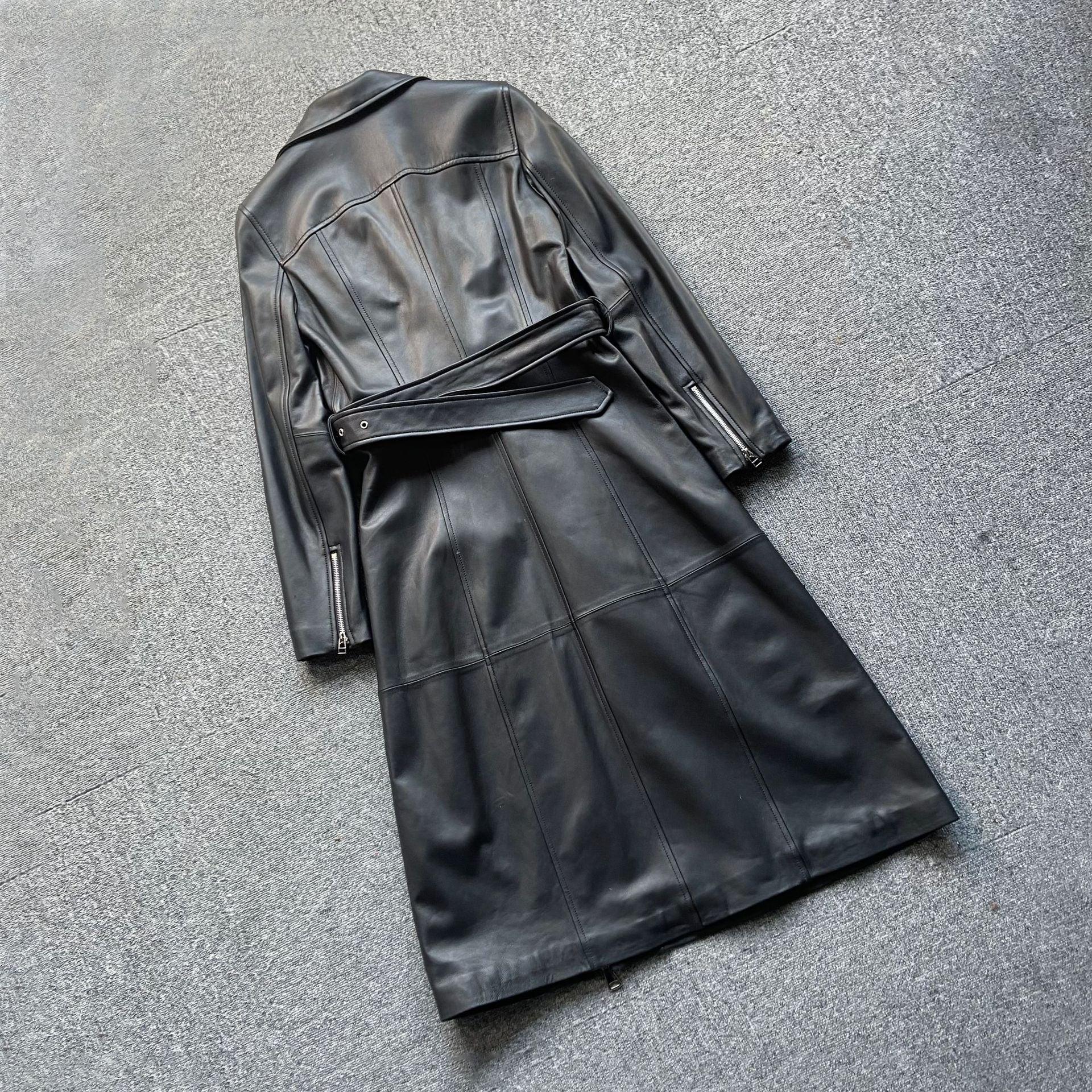 Women long leather trench motorcycle coat - Boho Living Room