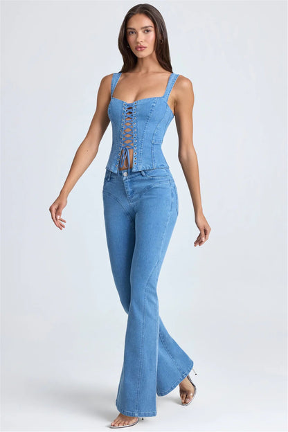 Lace-Up Denim Vest for Women with Adjustable Straps