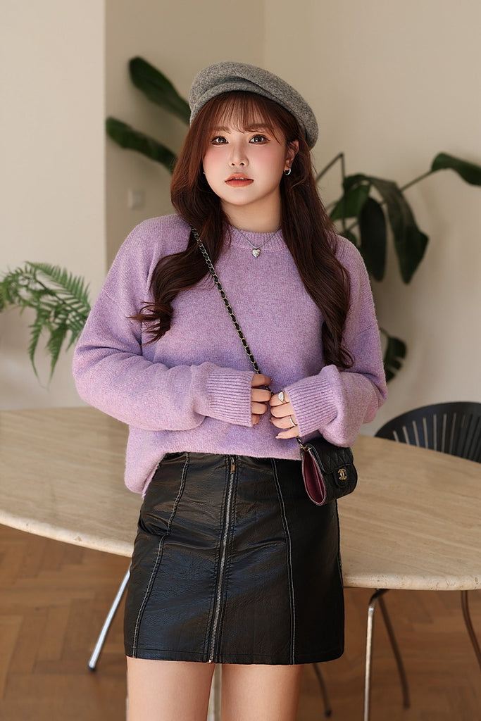 Women Short Mini Imitation Leather Skirt Brown