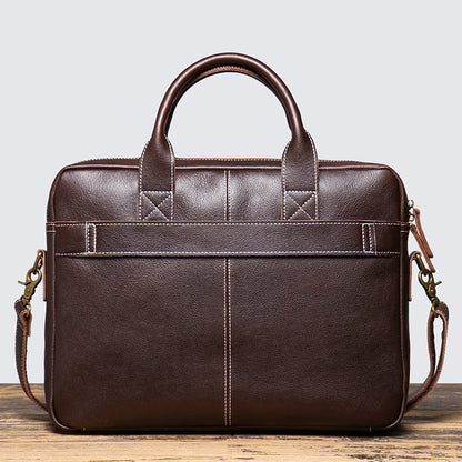 Leather Travel Office Bag with Trolley Strap
