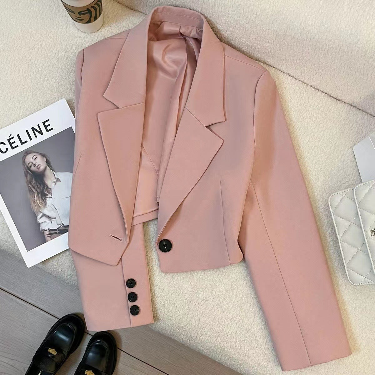 Short women blazer cropped suit jacket petite fit