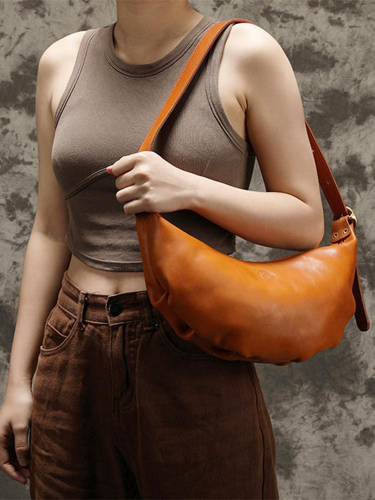 Women’s Genuine Leather Shoulder Croissant Purse