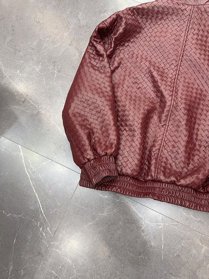 Old Money Style Braided Leather Jacket Loose Fit