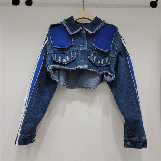 Retro Distressed Cropped Denim Jacket Women