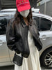 Oversized Black Leather Bomber Jacket Women