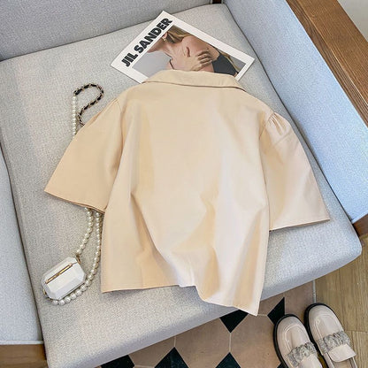 Lapel Neck Button Up Blouse