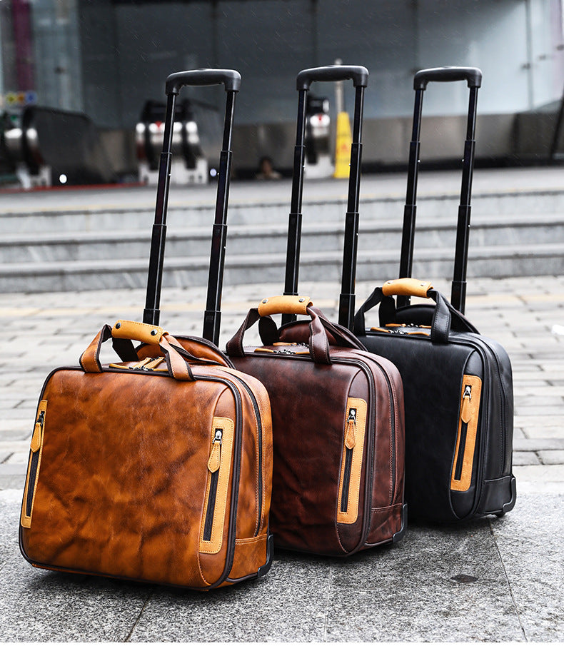Real Leather Trolley Suitcase Carry-On with Wheels