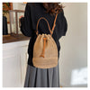 Straw Beach Bucket Bag for Women with Leather Strap