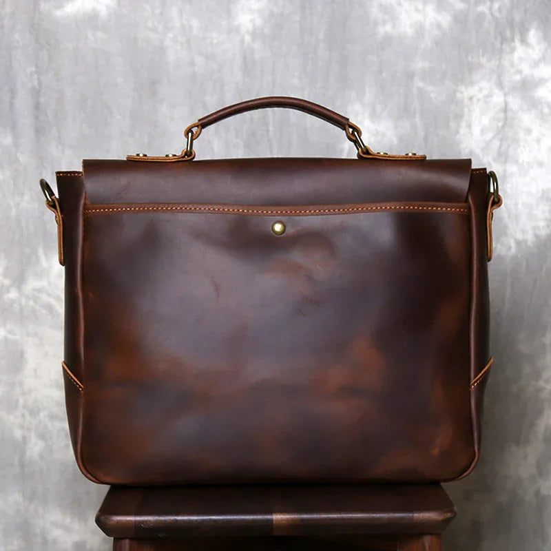 Leather messenger bag briefcase for men