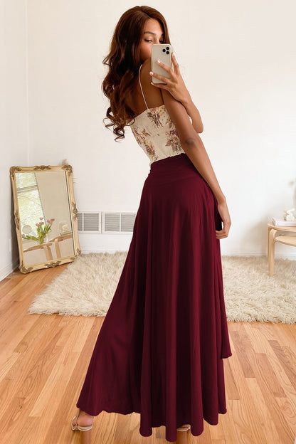 high waisted maxi flared skirt