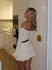 white off shoulder lace mini dress long sleeve fitted