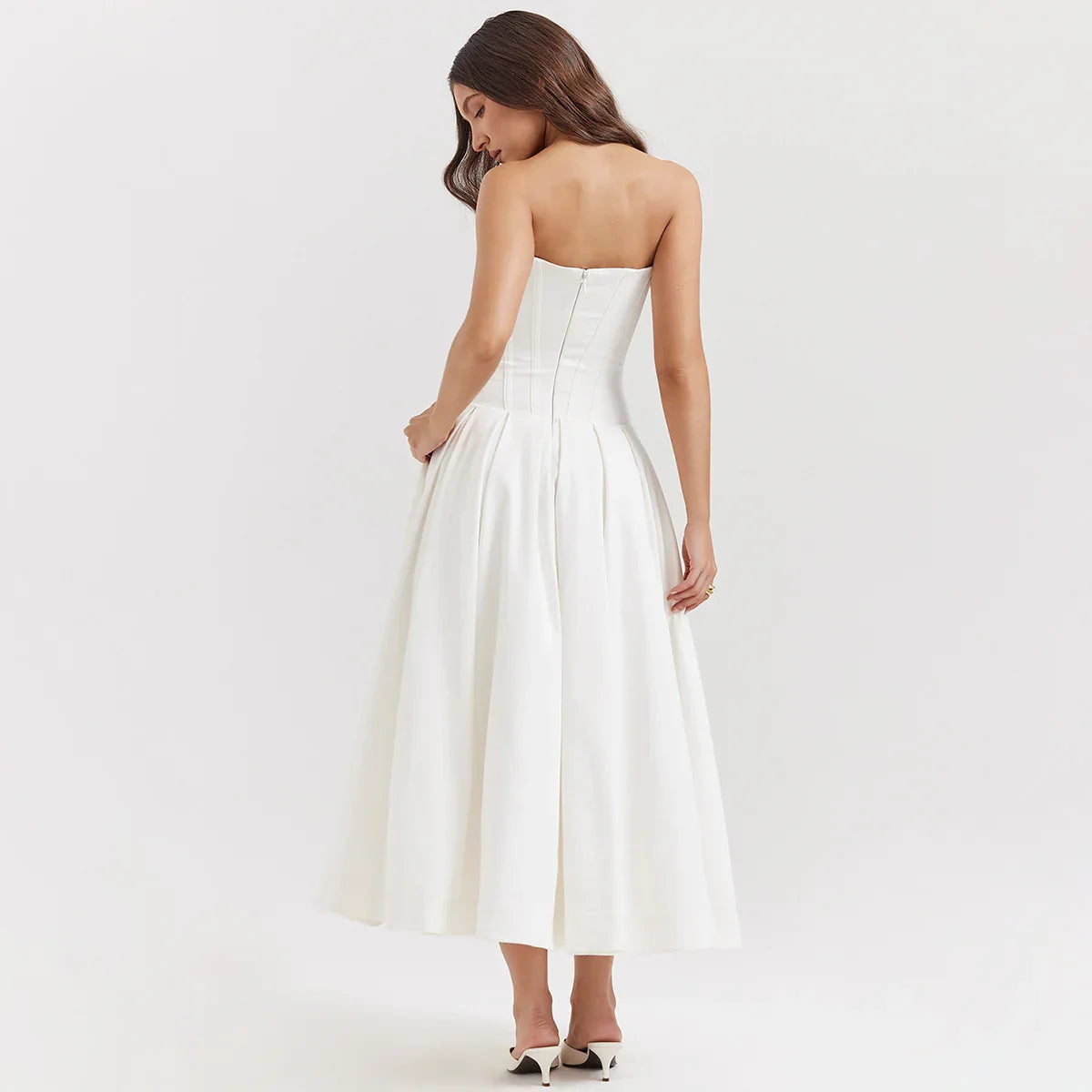 strapless v-neck corset a-line long dress
