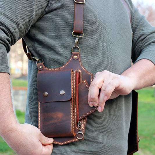 Men's Leather Shoulder Holster Bag Underarm Wallet for Outdoor Carry