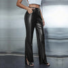 High Waisted Faux Leather Pants Wide Leg Split Hem