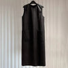 Women Black Genuine Leather Sleeveless Long Dress