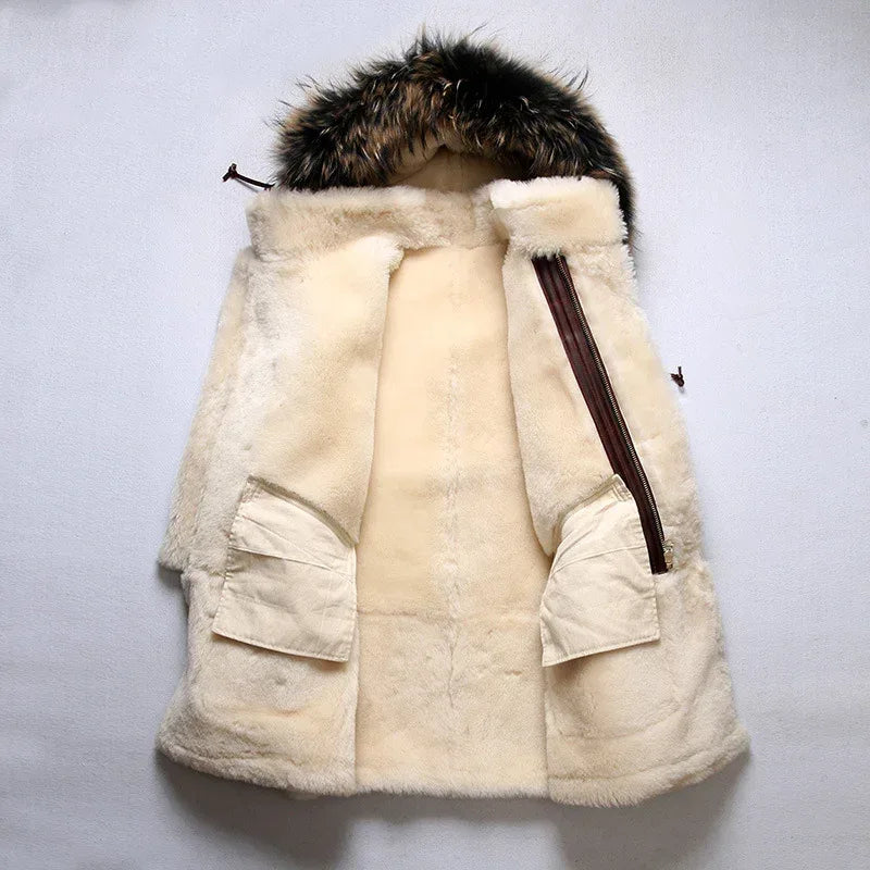 Men Real Sheepskin Shearling Flight Long Jacket Aviator