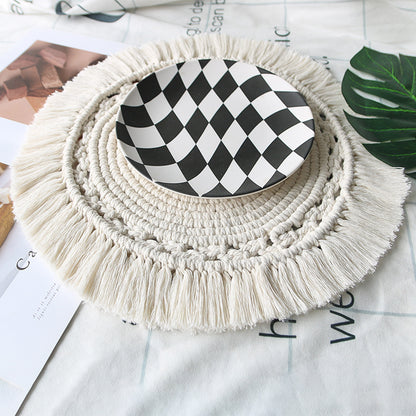 Handmade Boho Round Macrame Cotton Placemat with Tassels