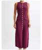 Burgundy Sleeveless Gold-Button Rib Knit Dress