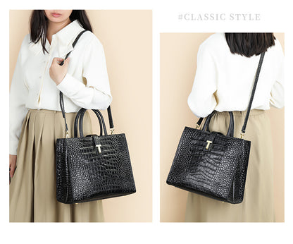 Black Crocodile Print Leather Shoulder Bag Crossbody
