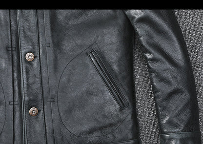 Black Leather Jacket Men Slim Fit Biker Oil Wax Vintage Style