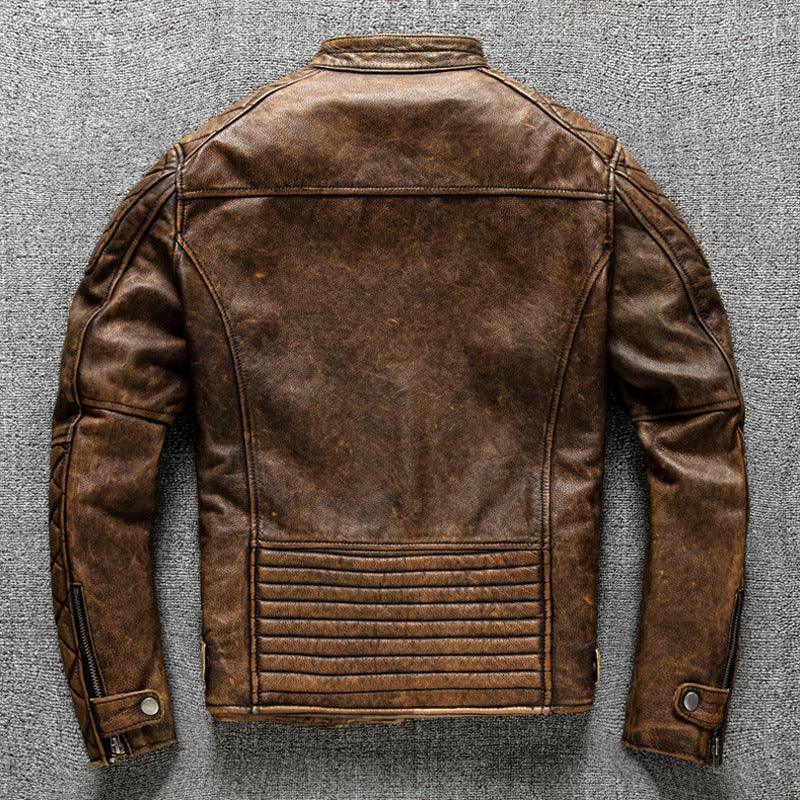 Men’s Vintage Distressed Biker Leather Jacket Slim Fit