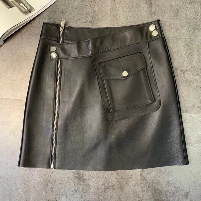 Women’s Leather Mini Skirt High Waist A-line