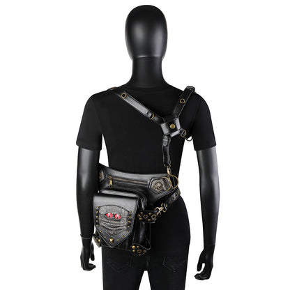 Shoulder Holster Bag Black PU Punk Harness with Adjustable Straps