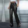 High Waisted Faux Leather Pants Wide Leg Split Hem