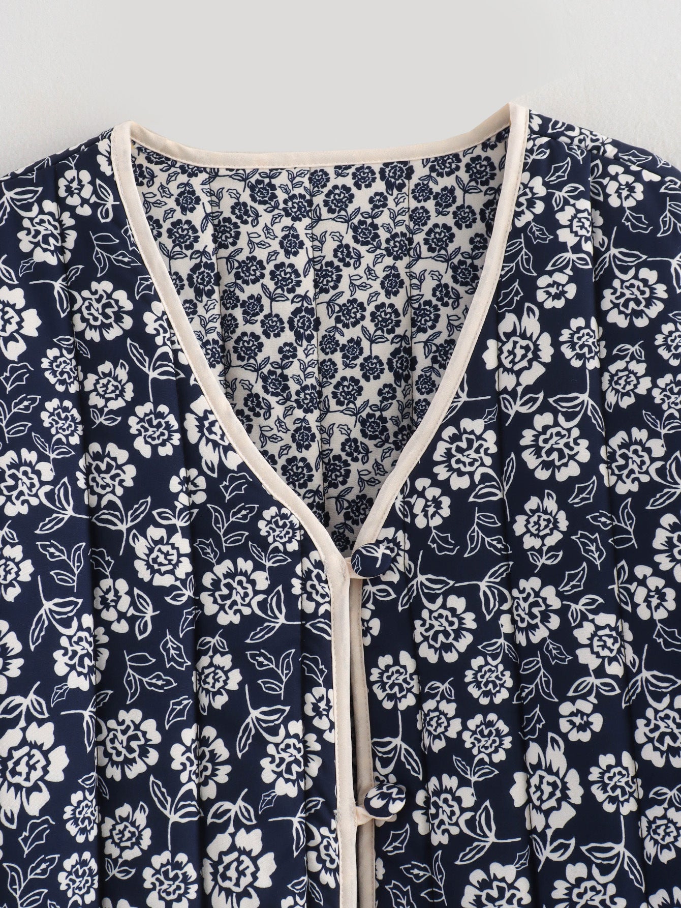 Women Floral Quilted Cotton Jacket Navy White