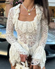 White Lace Corset Blouse Women Long Sleeve Peplum Top